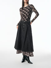 Women's A-Line Denim Skirt with Plaid Patchwork